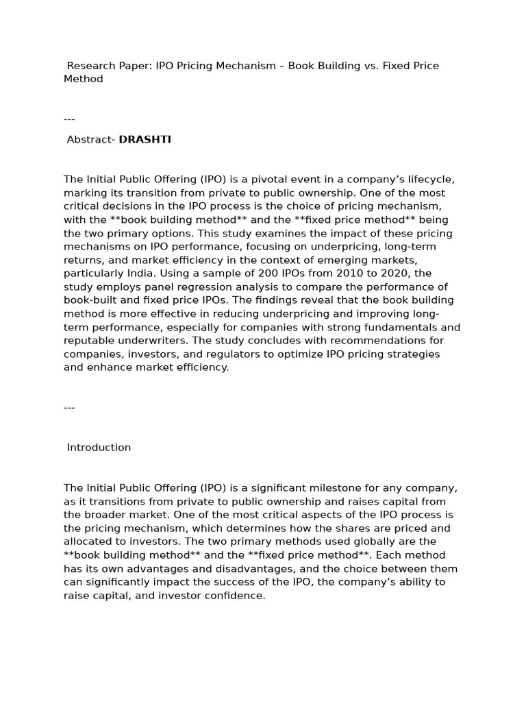 IPO Pricing: Book Building vs. Fixed Price | PDF | Initial Public ...