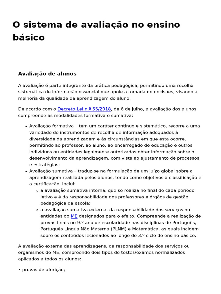 O sistema de avaliação no ensino básico | PDF | Pedagogia | Aprendizado