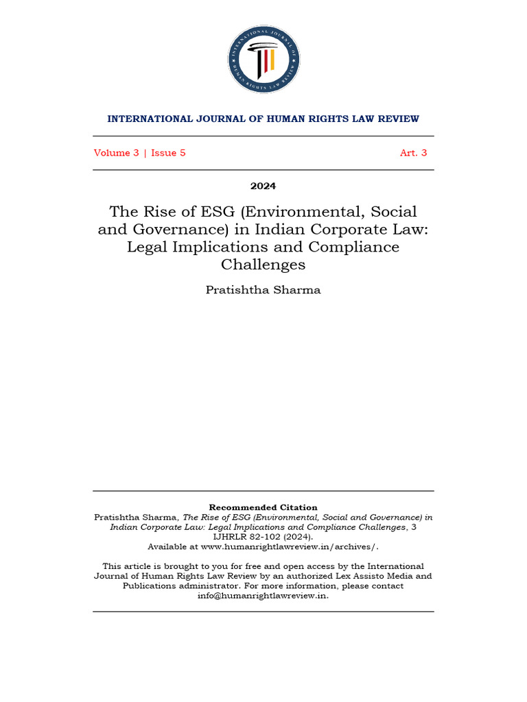 ESG Compliance in Indian Corporate Law | PDF | Sustainability ...