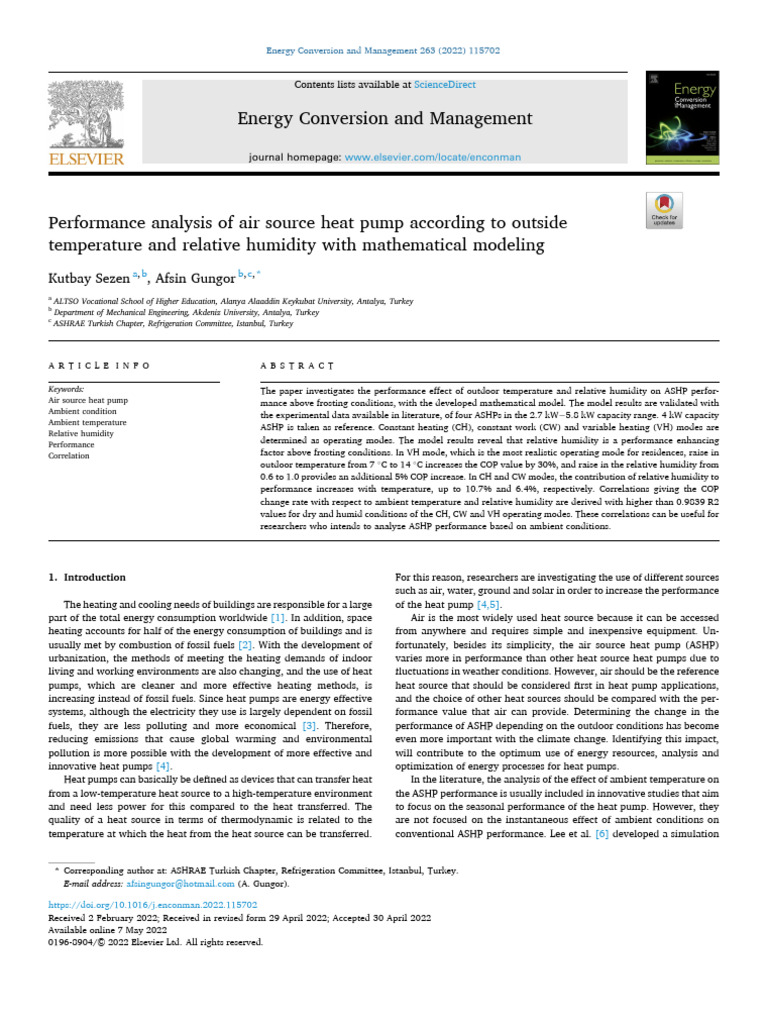 Air Source Heat Pump Performance Analysis | PDF | Heat Pump | Heat