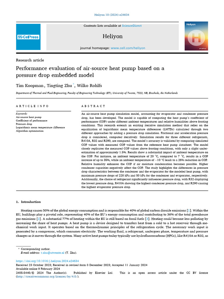 Performance Evaluation of Air-Source Heat Pump Based On A Pressure Drop ...