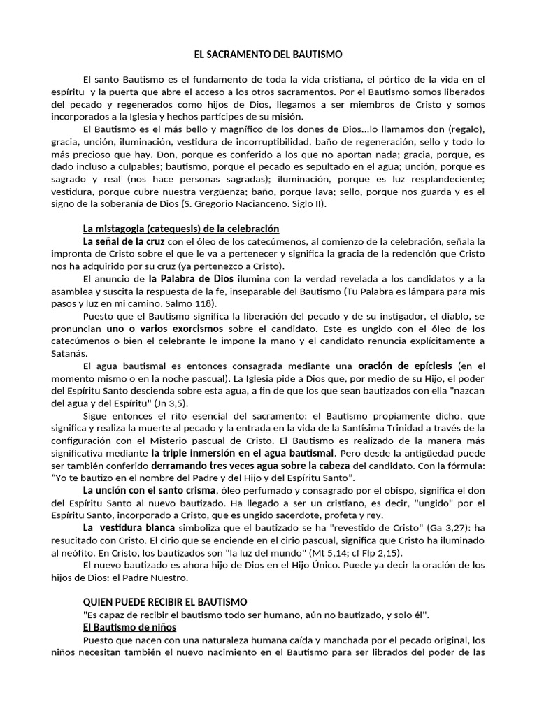 El Sacramento del Bautismo: Fundamentos y Gracia | PDF | Confirmación ...