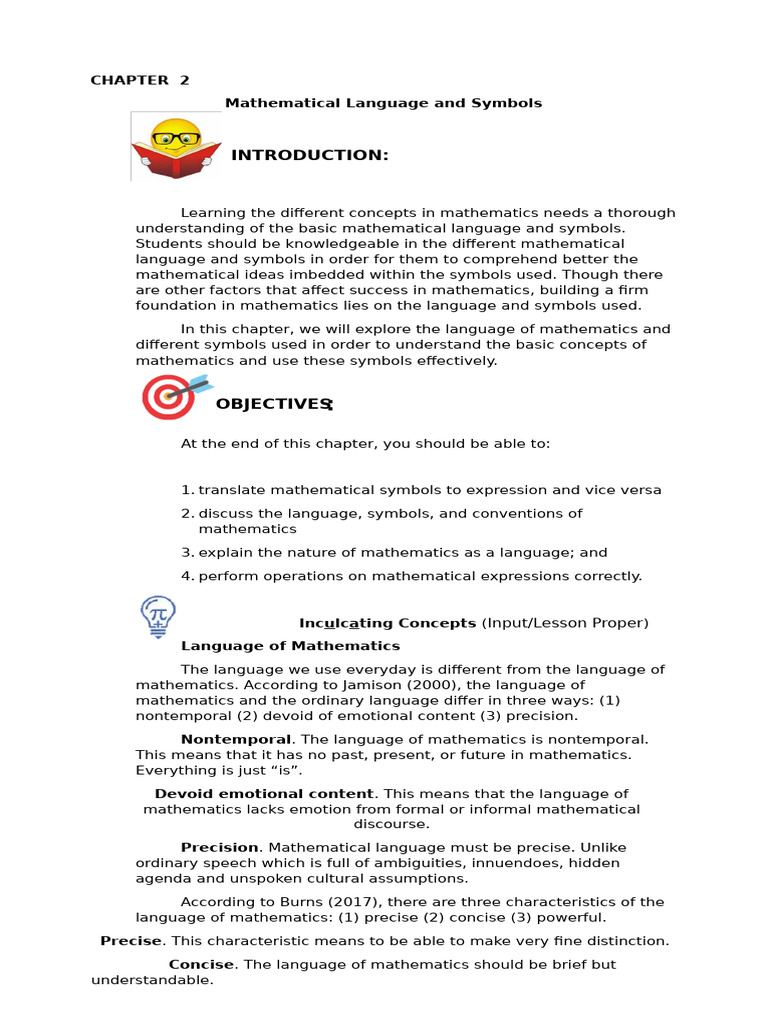 Understanding Mathematical Language and Symbols | PDF | Definition ...