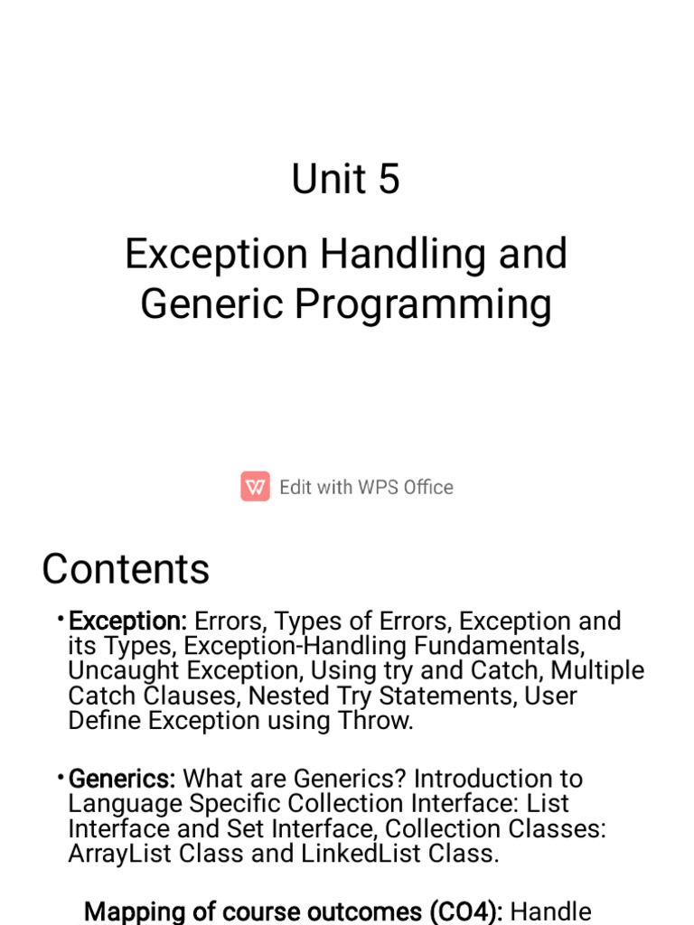 Exception Handling & Generics Overview | PDF
