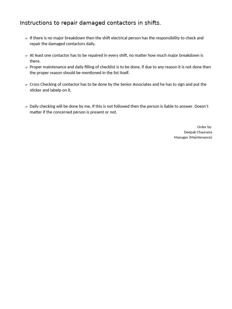 Contactor Check List Pdf