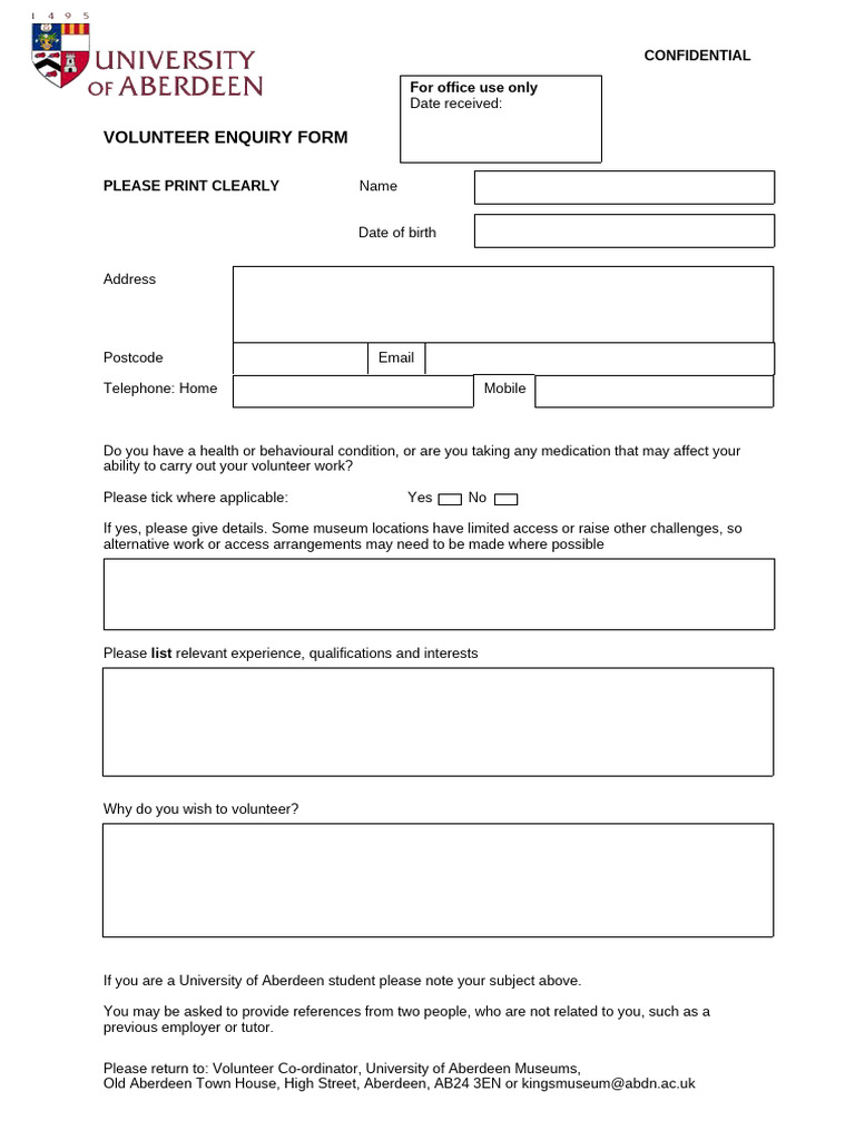 Volunteer Enquiry Form Template | PDF