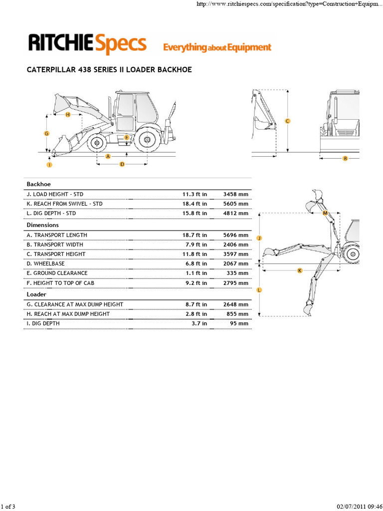 Caterpillar 438 Series II Backhoe Specs | PDF | Loader (Equipment ...