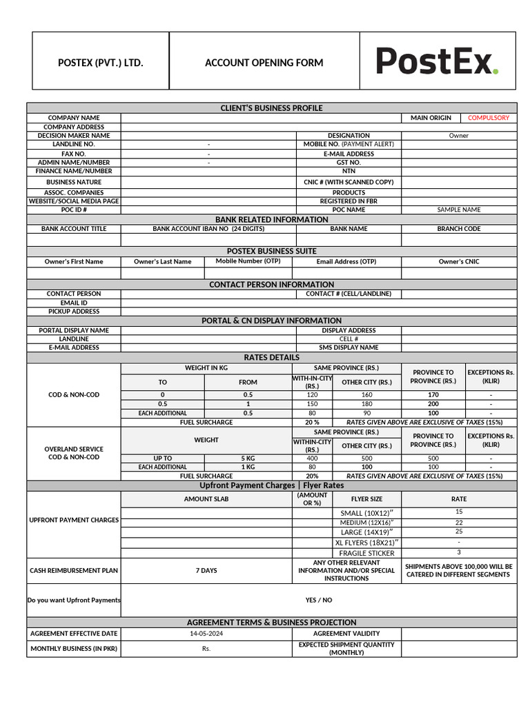 PostEx Account Opening Form Guide | PDF