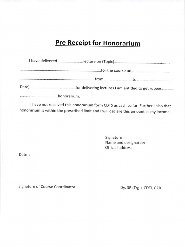Pre Receipt for Honorarium Payment | PDF | Public Transport | Payments