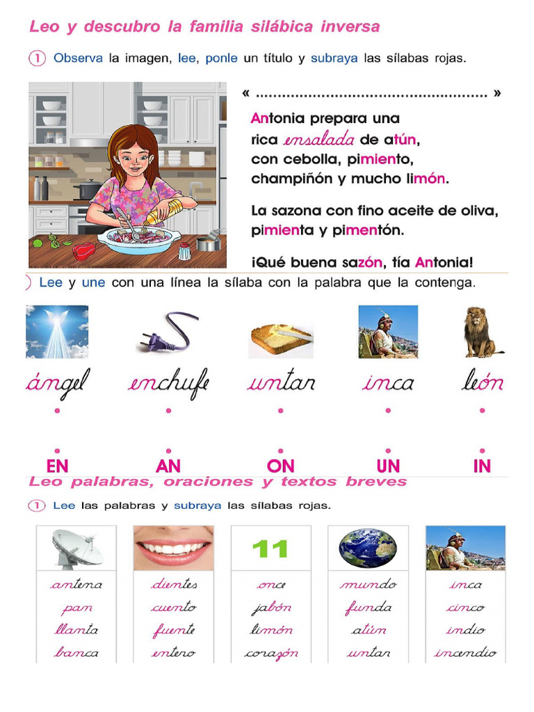 FICHA SÍLABAS INVERSAS AN EN IN ON UN | PDF