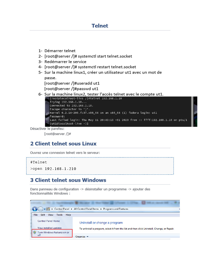 Guide d'utilisation de Telnet et SSH | PDF