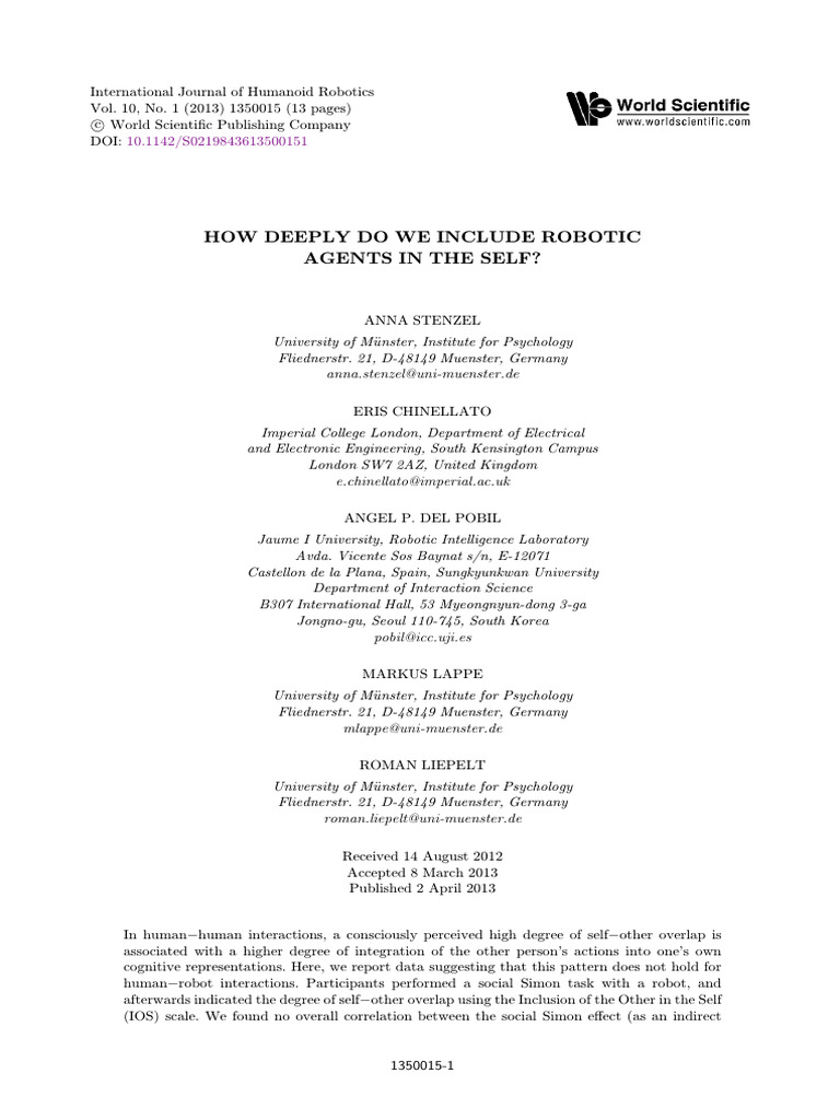 How Deeply Do We Include Robotic Agents | PDF | Consciousness | Self