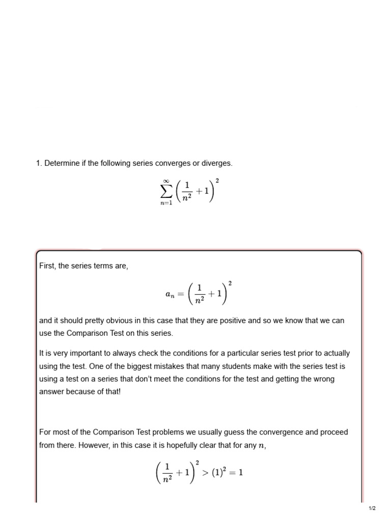 Comparison Test Practice Problems | PDF | Mathematical Analysis ...
