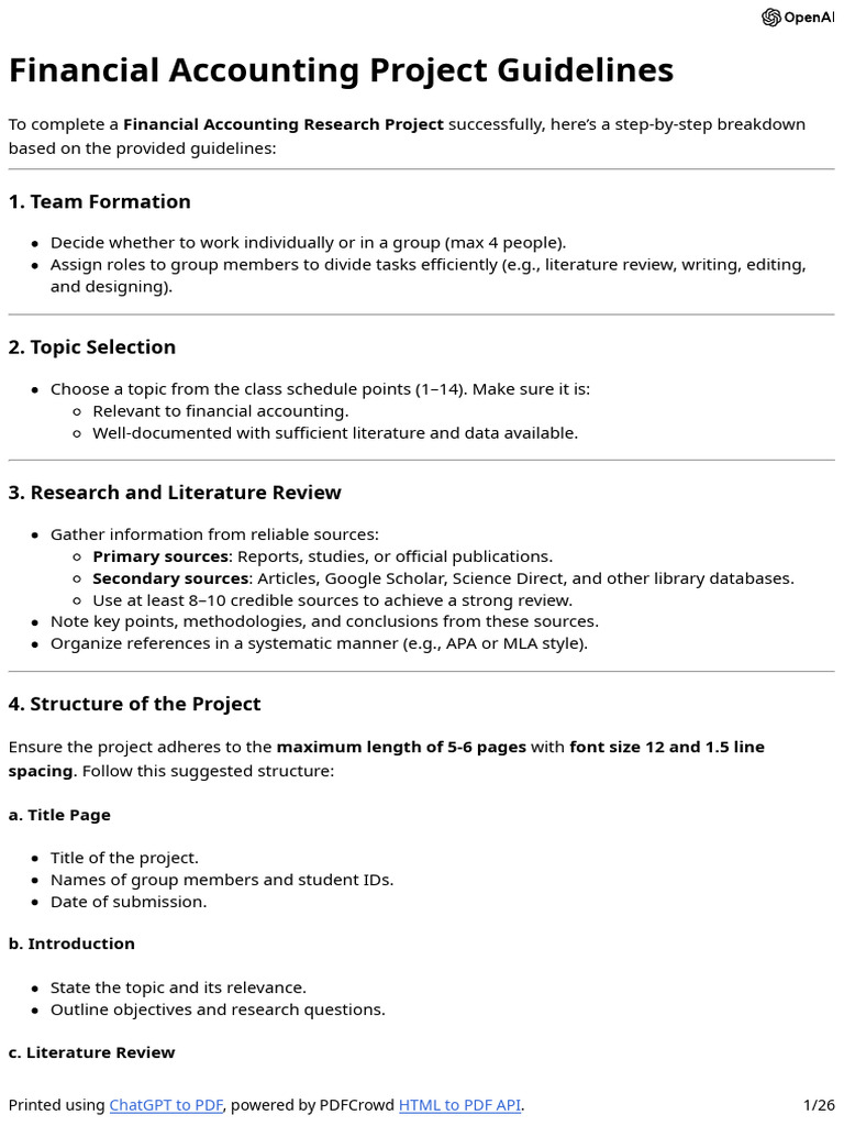 Financial Accounting Project Guidelines | PDF | Depreciation | Book Value