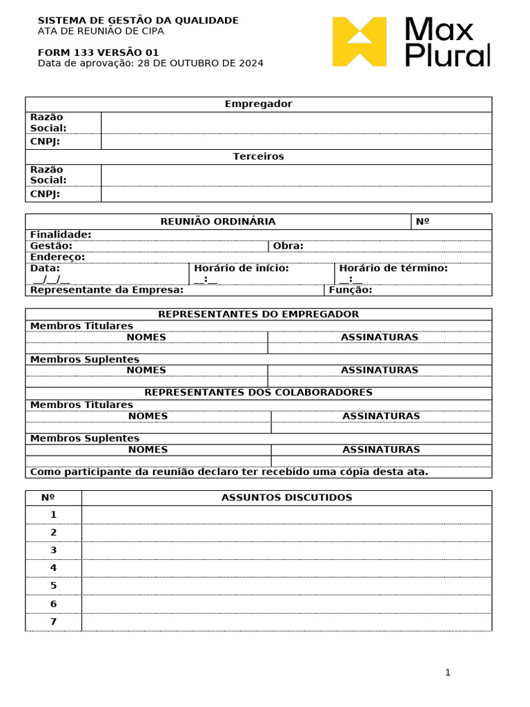 Ata de Reunião CIPA - Gestão da Qualidade | PDF