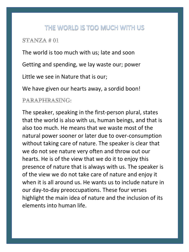The World Is Too Much With Us | PDF | Poetry | Sonnets