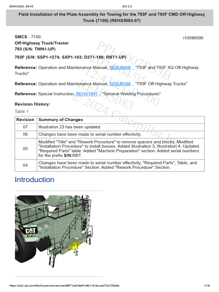 Field Installation of the Plate Assembly for Towing for the 793F and ...