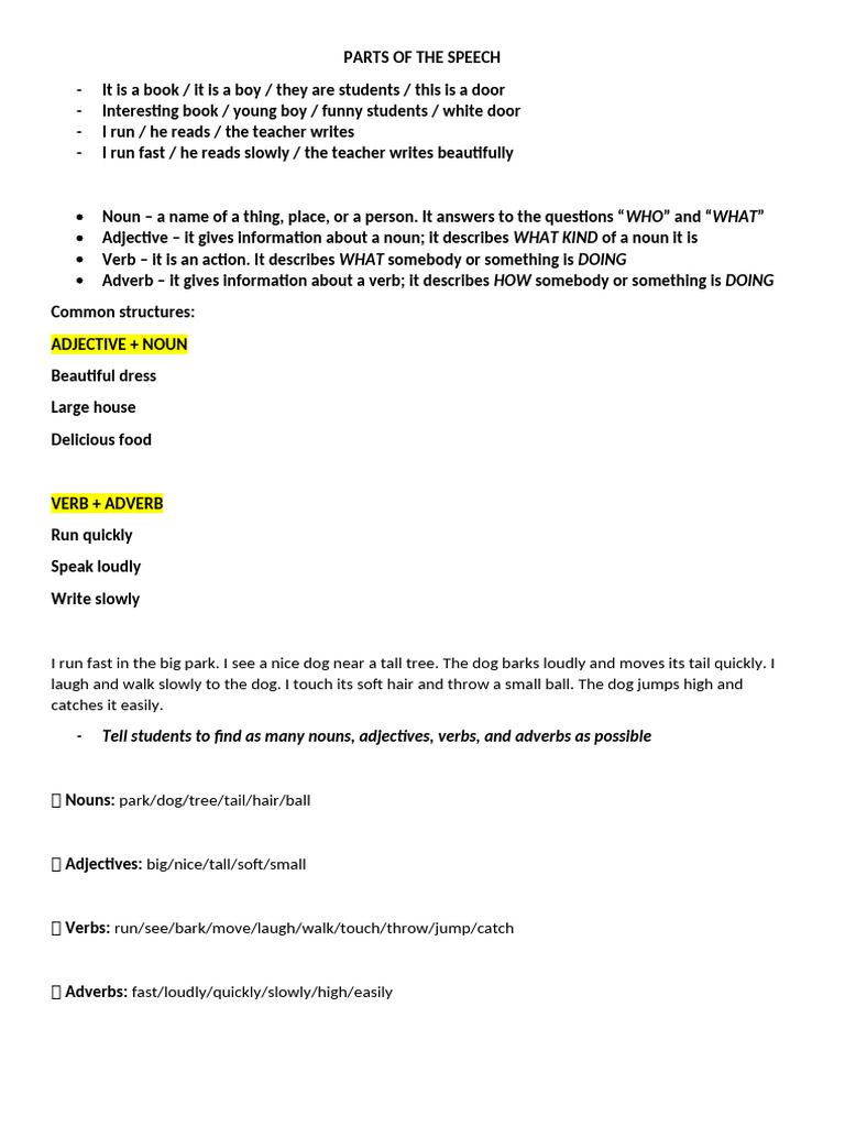 Parts of The Speech | PDF | Adverb | Adjective
