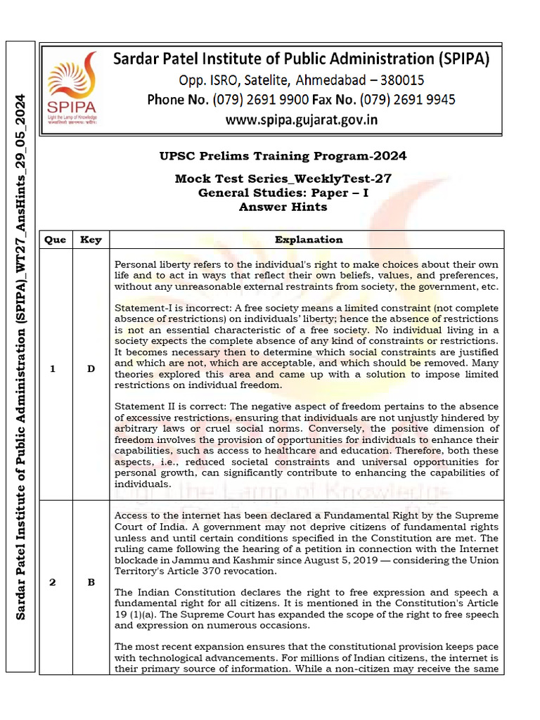 SPIPA 202324 Test27 AnsHints | PDF | Carbon Capture And Storage | Malaria