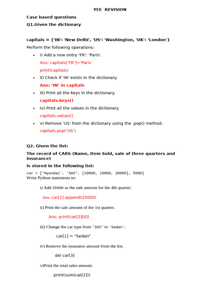 Python Dictionary and List Operations Guide | PDF