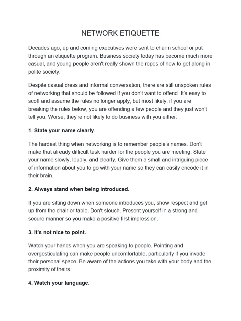 Essential Networking Etiquette Tips | PDF | Laughter