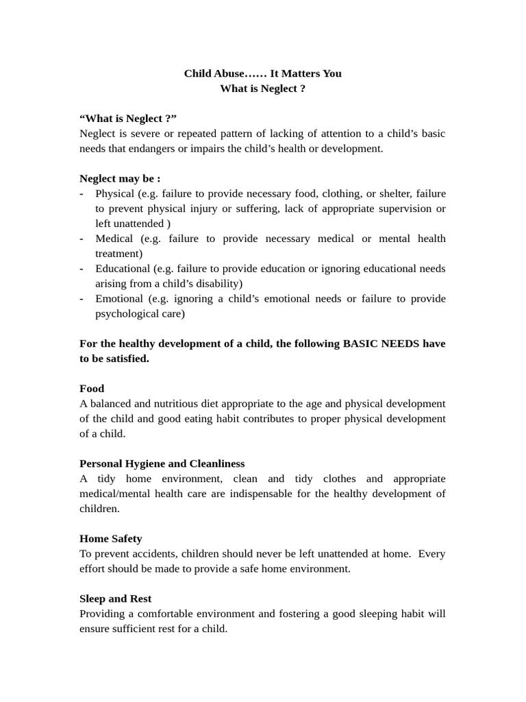 Child Abuse It Matters You What Is Neglect | PDF | Child Abuse | Neglect