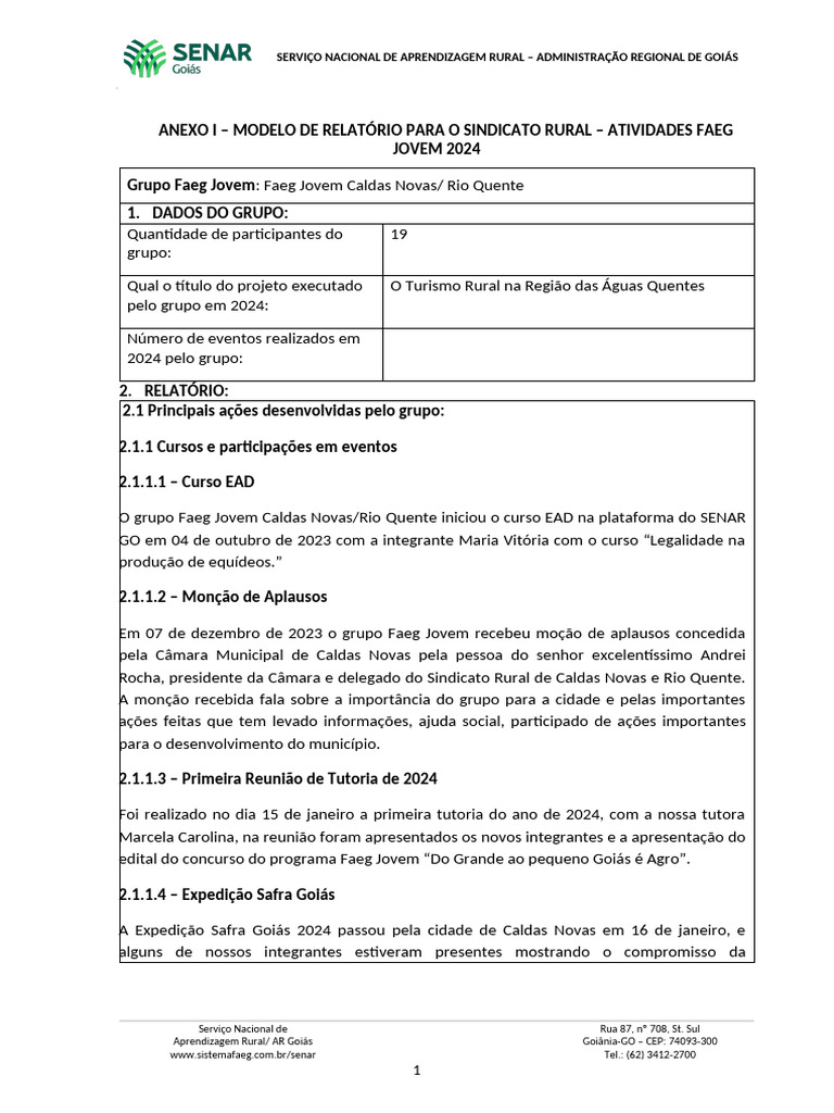 Cópia de Relatório para o Sindicato Rural do Faeg Jovem CNRO versão ...