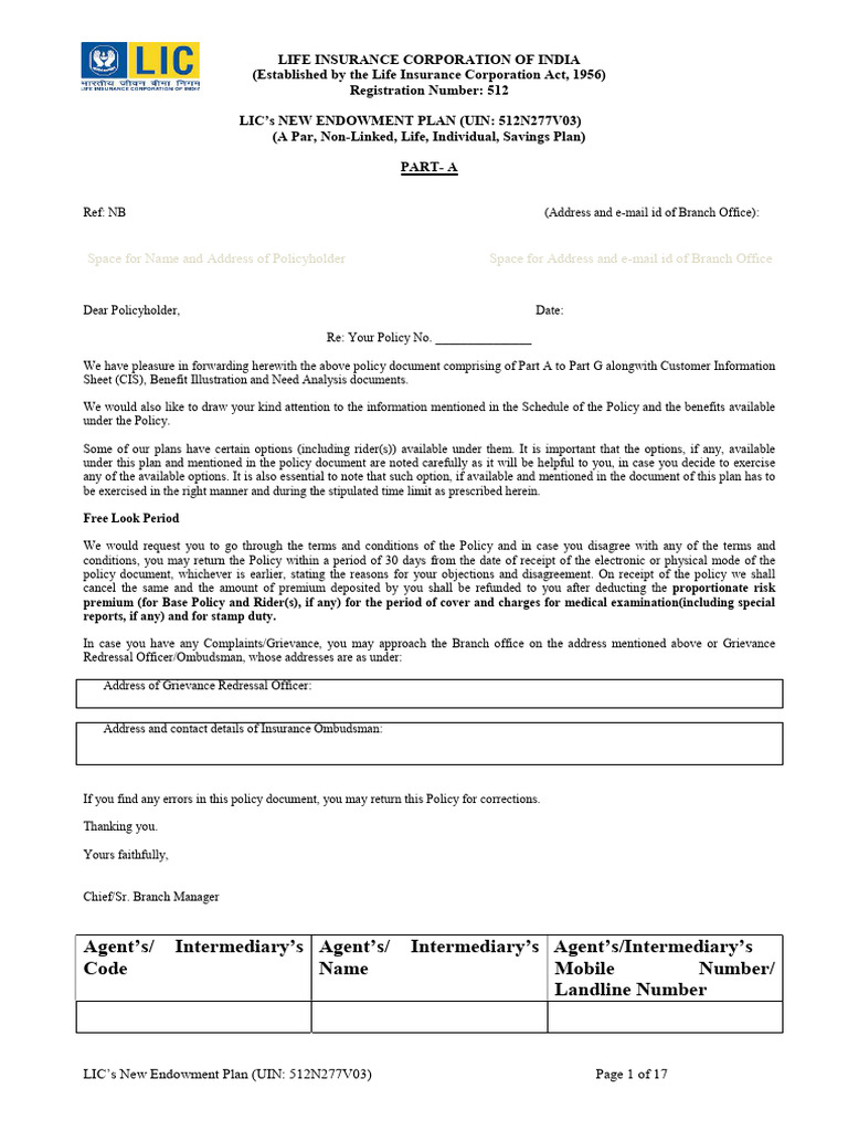 LIC New Endowment Plan Overview | PDF | Insurance | Life Insurance