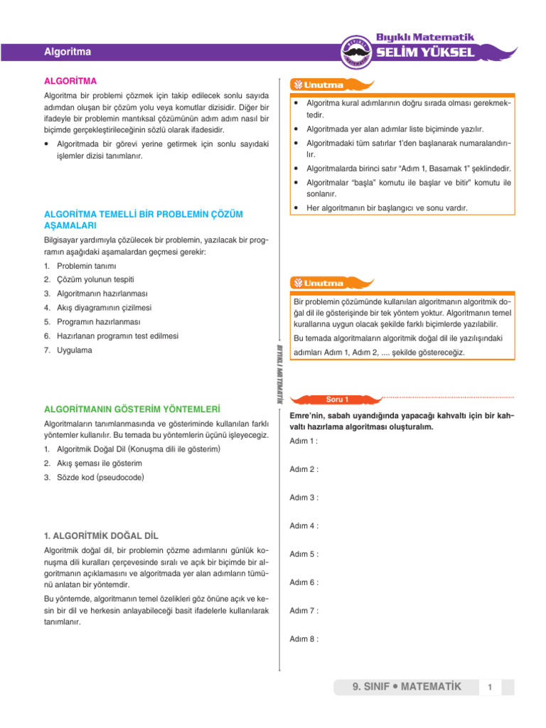 SINIF ALGORİTMA (Ücretsiz) - 2 | PDF