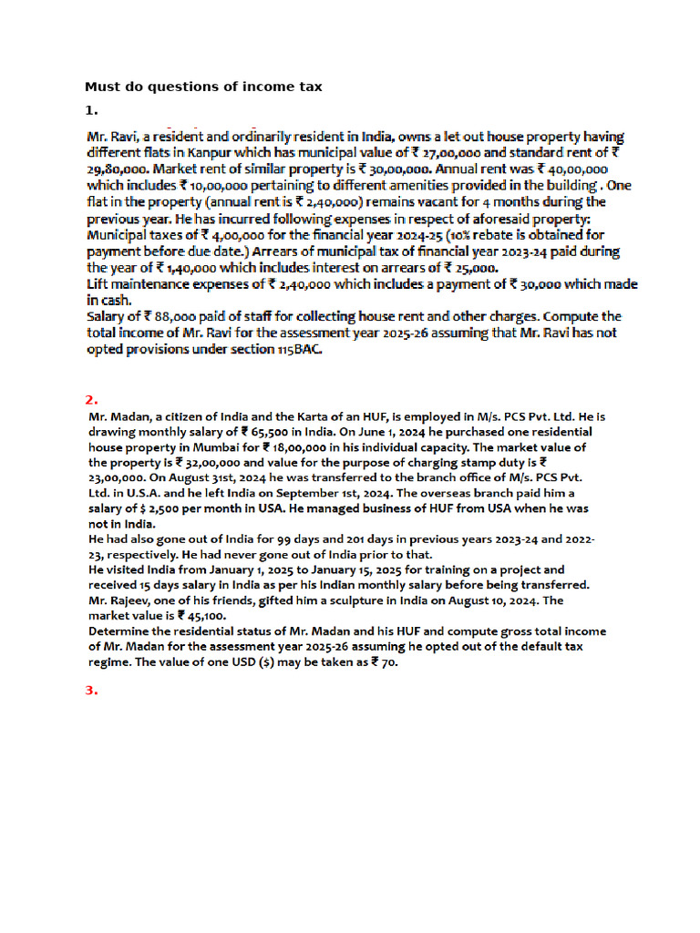 Imp Questions Income Tax | PDF