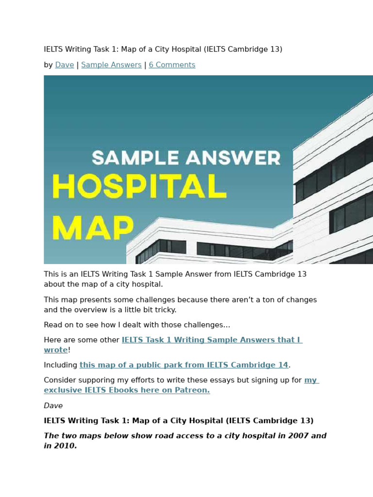 IELTS Writing Task 1 Map of A City Hospital (IELTS Cambridge 13) | PDF ...