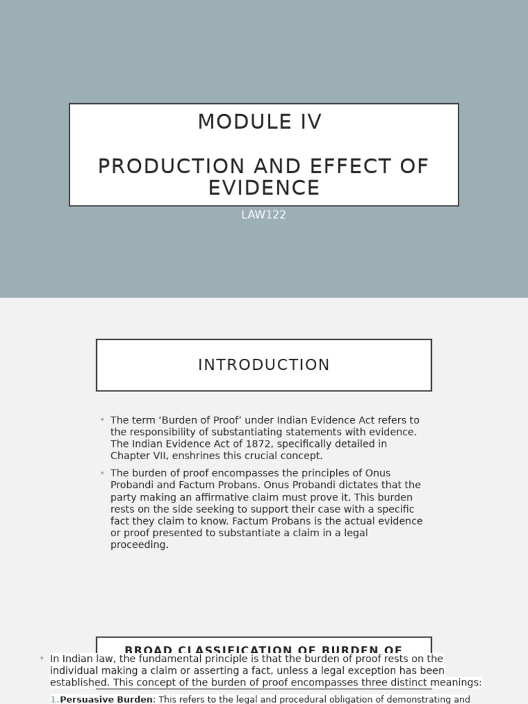 M 4 Production of Evidence | PDF | Burden Of Proof (Law) | Evidence (Law)