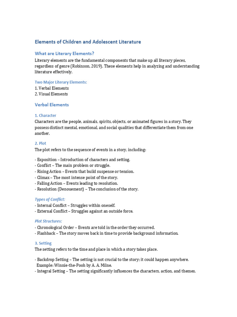 Elements of Children and Adolescent Literature | PDF | Narration | Plot ...