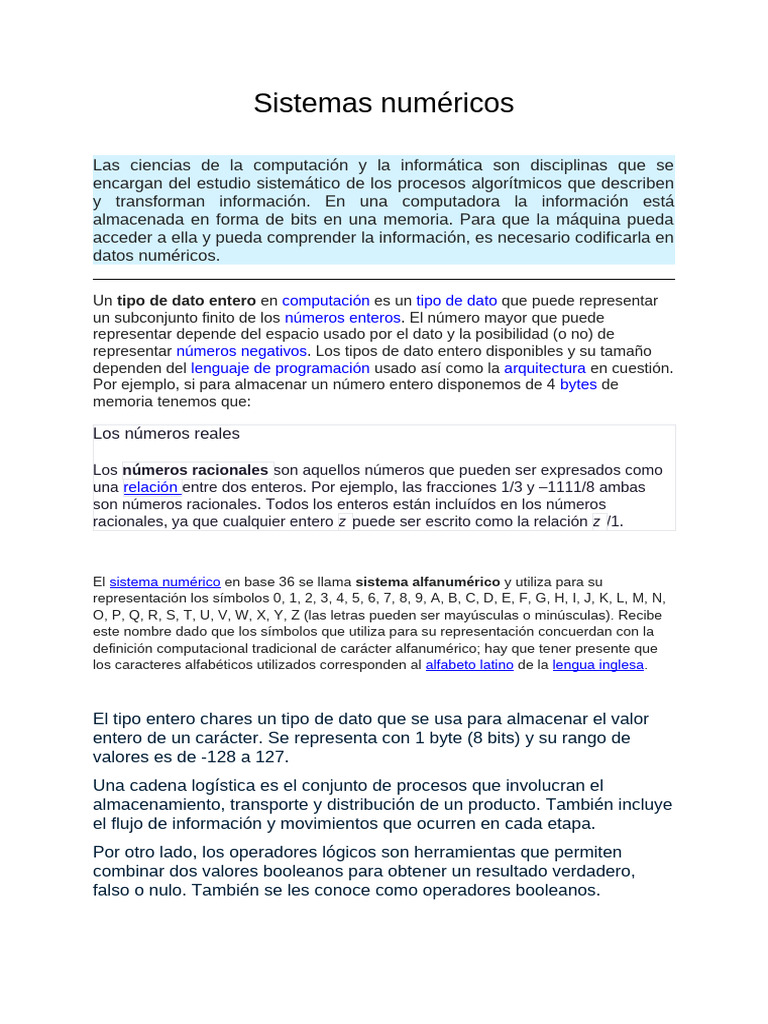 Introducción a Sistemas Numéricos en Informática | PDF | Informática ...