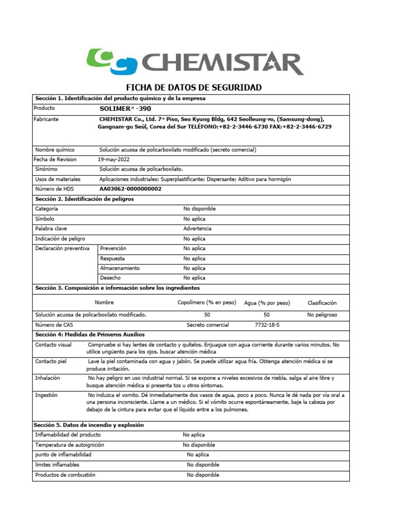 FDS Solimer 390 | PDF | Agua