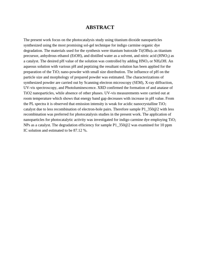 Titanium Dioxide Nanoparticles for Dye Degradation | PDF