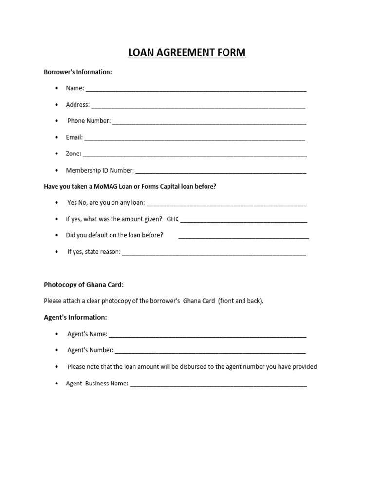 Loan Agreement Form for Borrowers | PDF | Loans | Interest