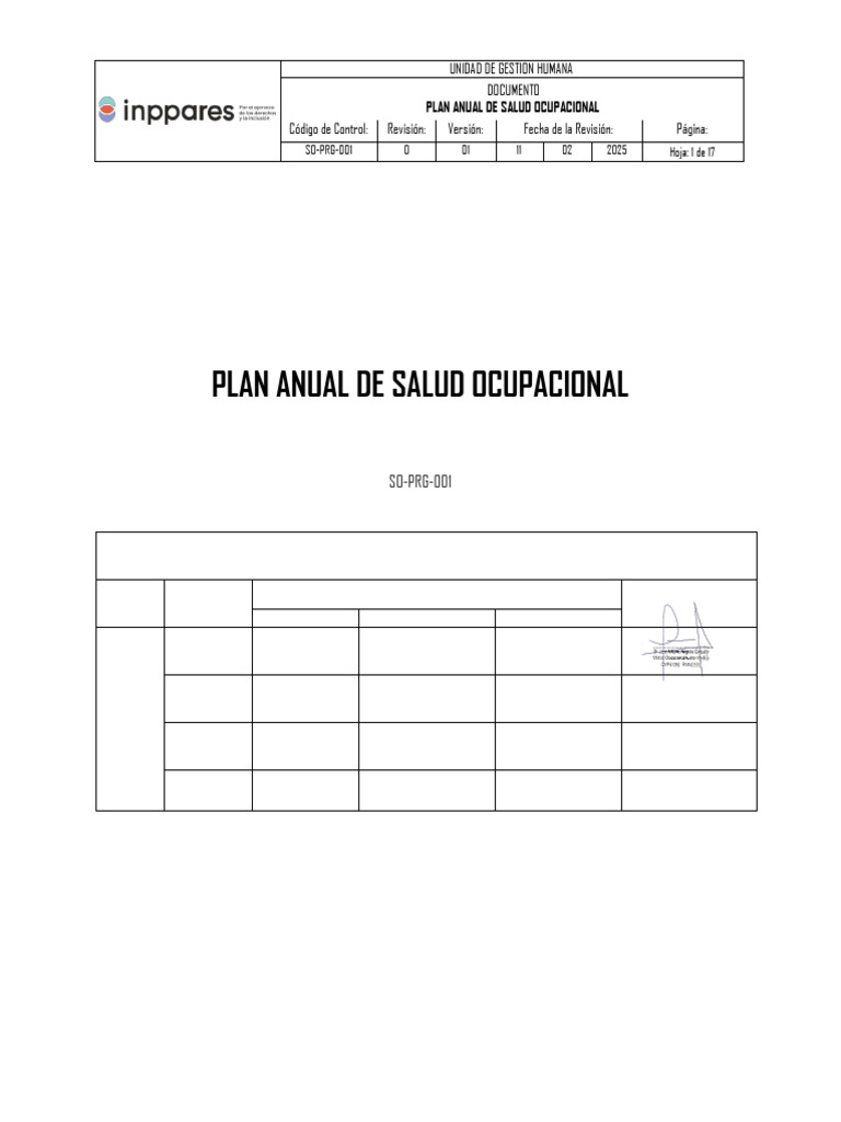Plan Anual de Salud Ocupacional 2025 | PDF | Seguridad y salud ...