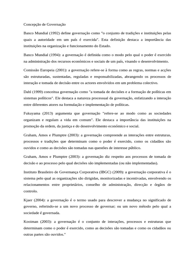 Definições e Abordagens de Governação | PDF | Governança corporativa ...