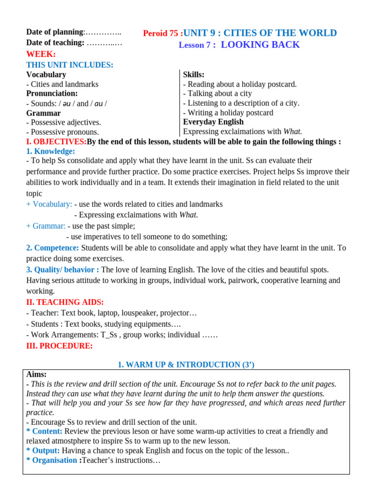 Lesson Plan: Cities of the World | PDF | Pronoun | Vocabulary