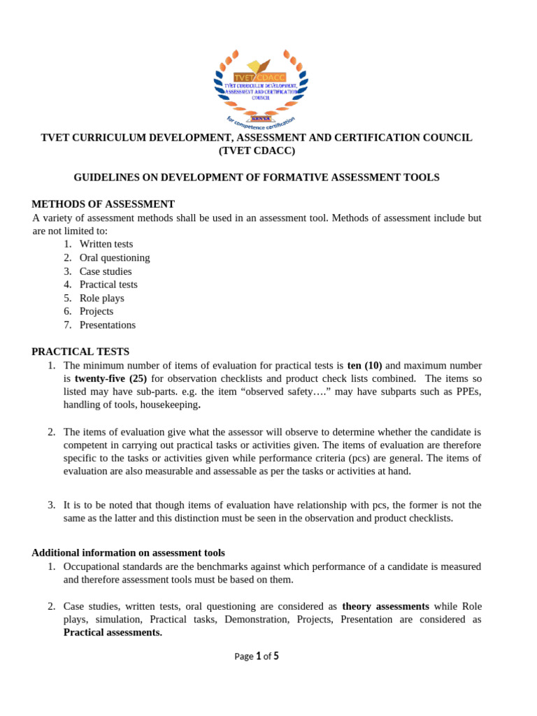 Formative Assessment Tool Guidelines | PDF | Multiple Choice | Evaluation