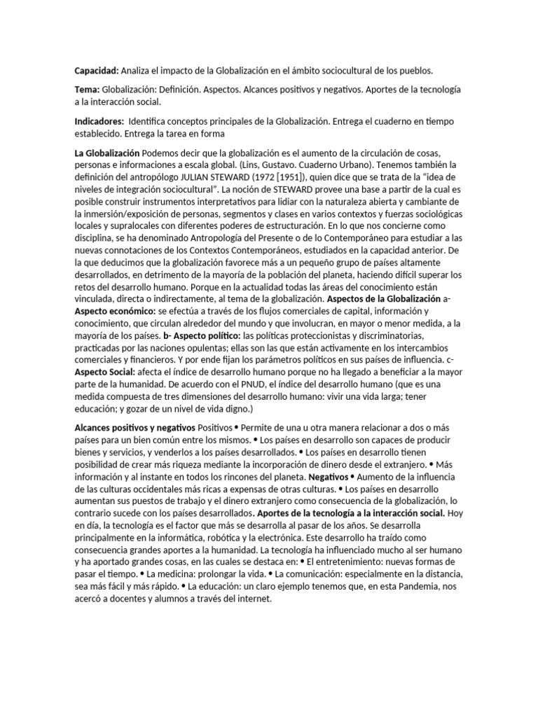 Impacto Sociocultural de la Globalización | PDF | Globalización | Economias