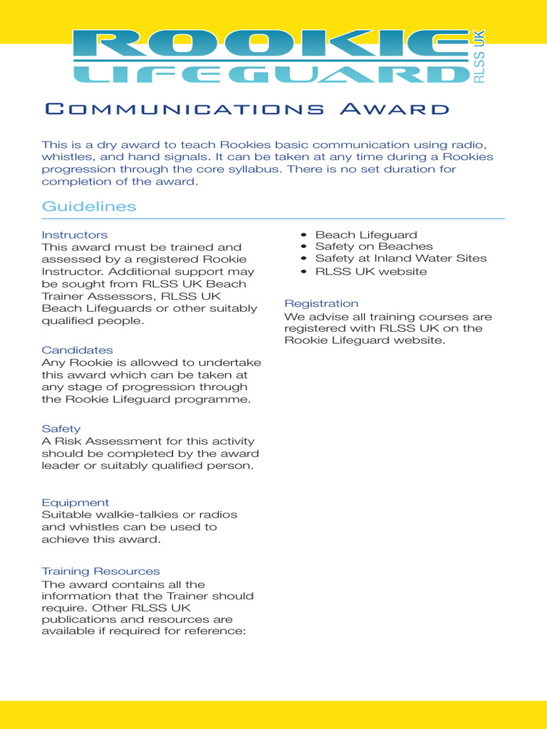 Rookie Lifeguard Communication Award | PDF | Communication ...