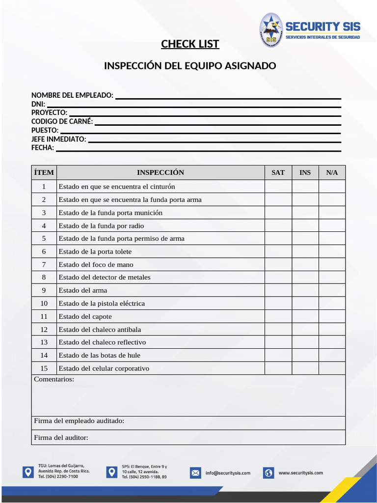 Inspección Del Equipo Asignado. | PDF