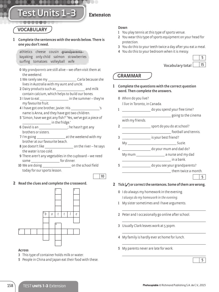 Vocabulary and Grammar Test Units 1-3 | PDF | Salad | Foods