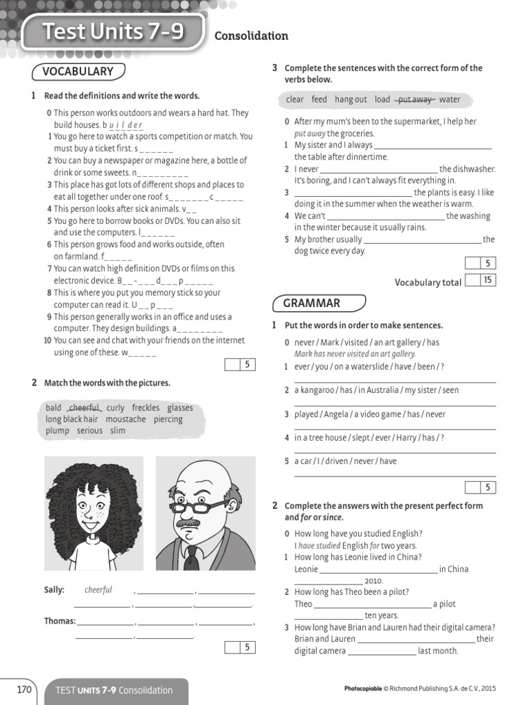 Vocabulary and Grammar Test Units 7-9 | PDF