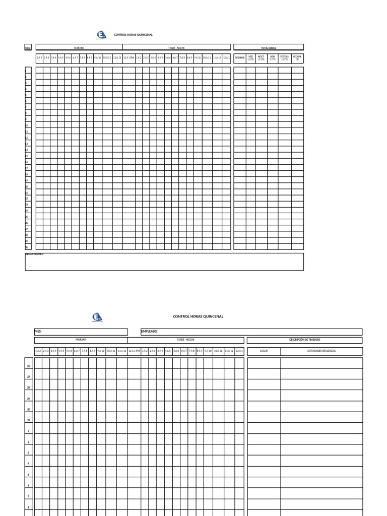 Control de Horas Quincenal Laboral | PDF