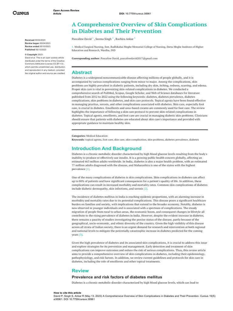A Comprehensive Overview of Skin Complications in Diabetes and Their ...