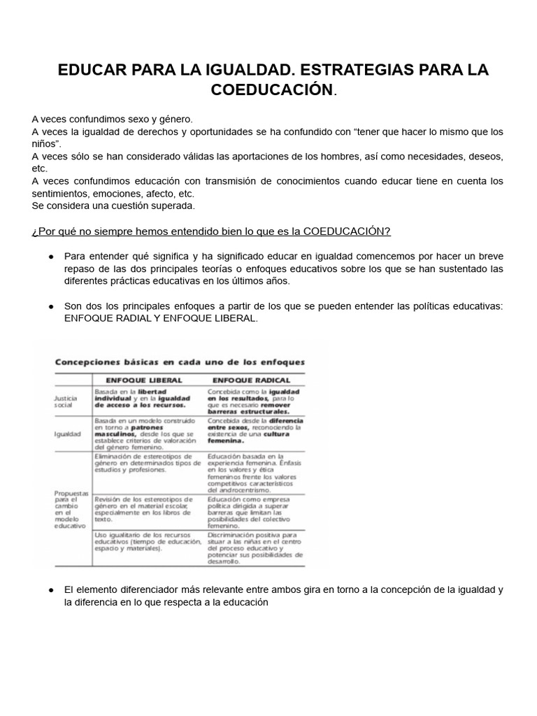 Estrategias de Coeducación para la Igualdad | PDF | Género | Estudios ...