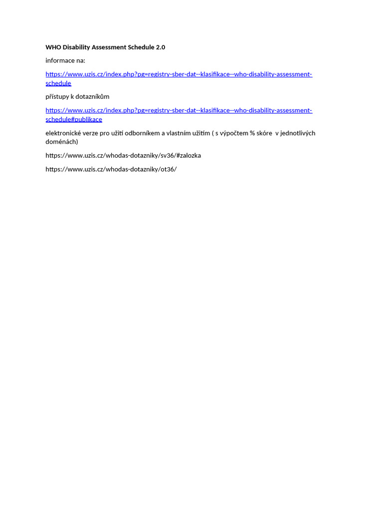 WHO Disability Assessment Schedule 2 - ODKAZY PRO STUDENTY | PDF